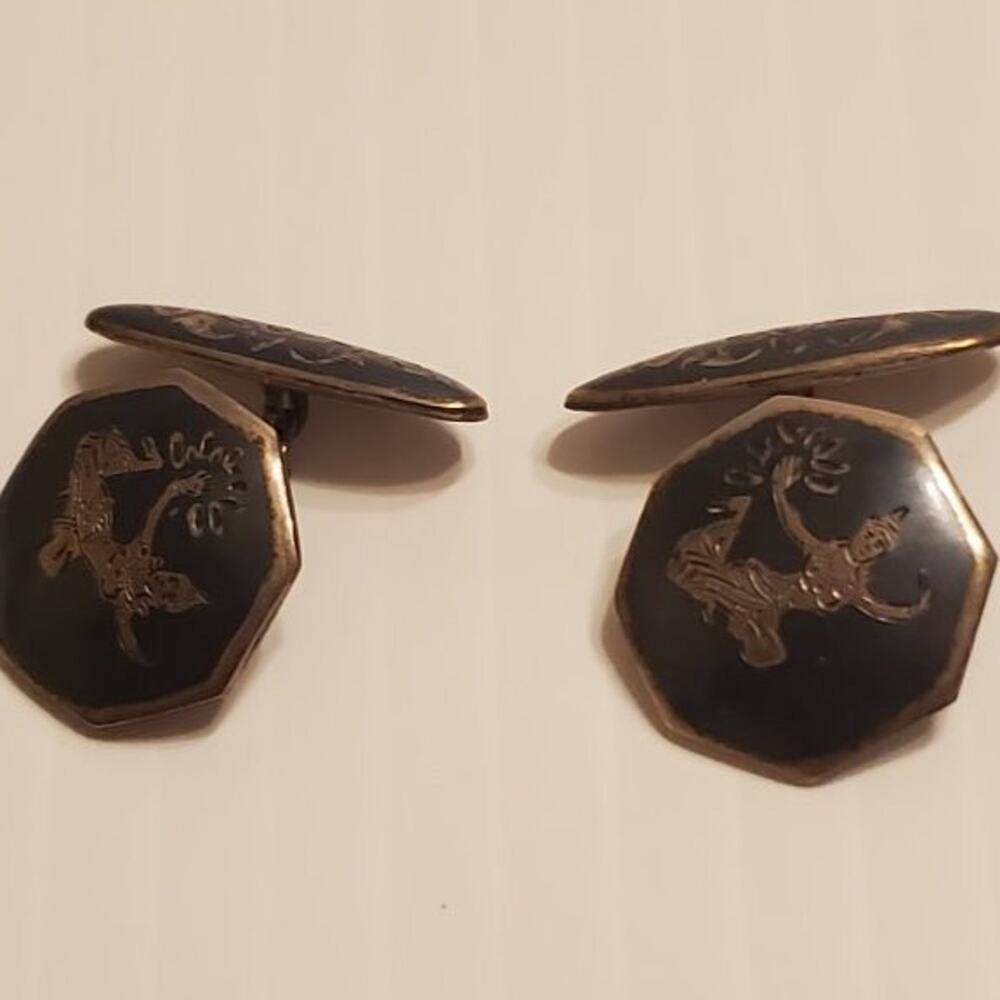 Vintage Sterling Silver Siam lady Dancing Dancer Cufflinks by Niello